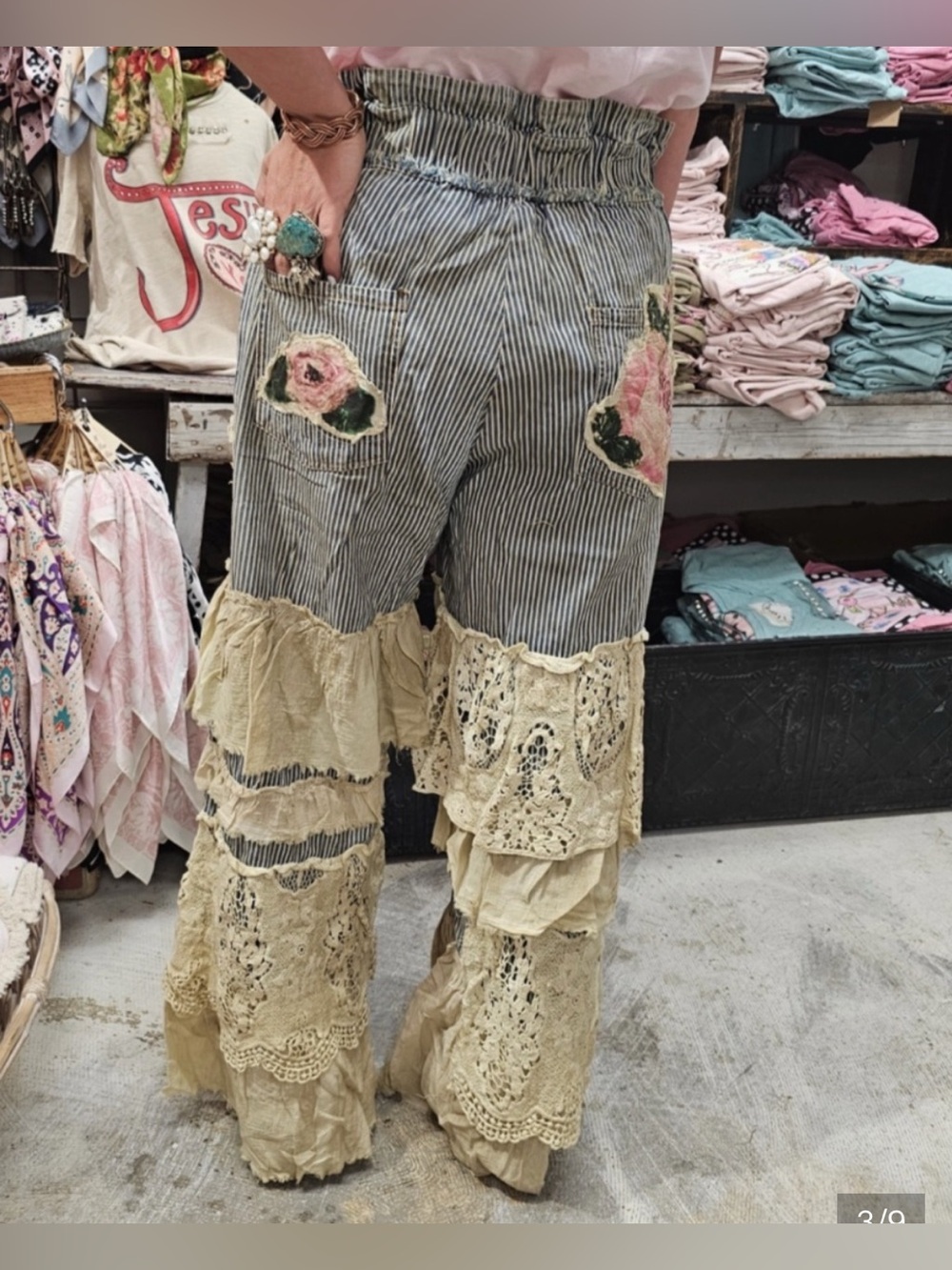 NWT A Rare Bird Rose Ticking Pants Sz M/L - Picture 4 of 4